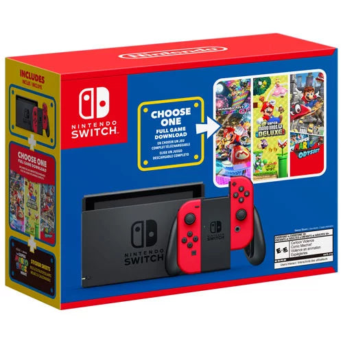 Open Box - Nintendo Switch Mario Choose One Bundle Console with Red Joy-Con (Mario Game code not included)