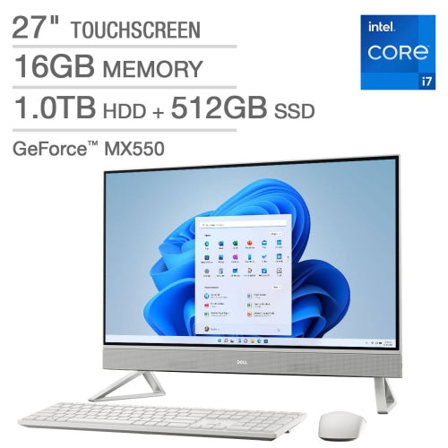 Dell Inspiron 27" All-in-One Touchscreen Desktop - 7000 Series- 12th Gen Intel Core i7-1255U - 16GB RAM - 512GB SSD +1TB HDD - GeForce MX550 - 1080p - Windows 11 - Open Box