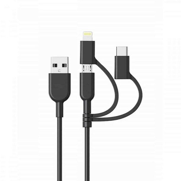 KEY Charge & Sync 3-in-1 Cable Micro USB with MFI Certified Lightning & USB-C Adaptors for Apple, Samsung, Huawei, Moto and More - (1M/3FT)