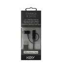 KEY Charge & Sync 3-in-1 Cable Micro USB with MFI Certified Lightning & USB-C Adaptors for Apple, Samsung, Huawei, Moto and More - (1M/3FT)
